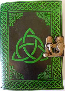 black/ green Triquetra leather blank book w/ latch