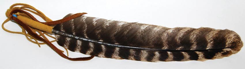 Leather Wrapped smudging feather 12"