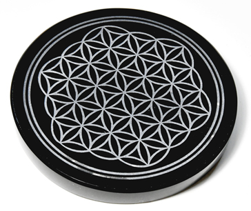 4" Obsidian, Black Flower of Life altar tile