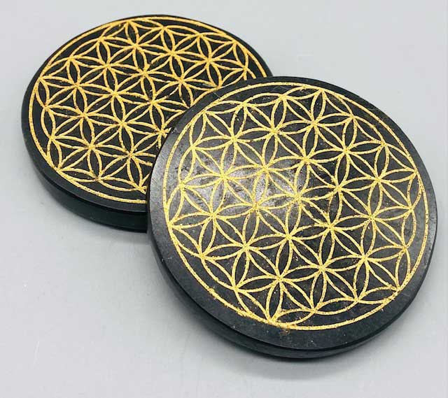 (set of 2) 3" Black Tourmaline Flower of Life coaster