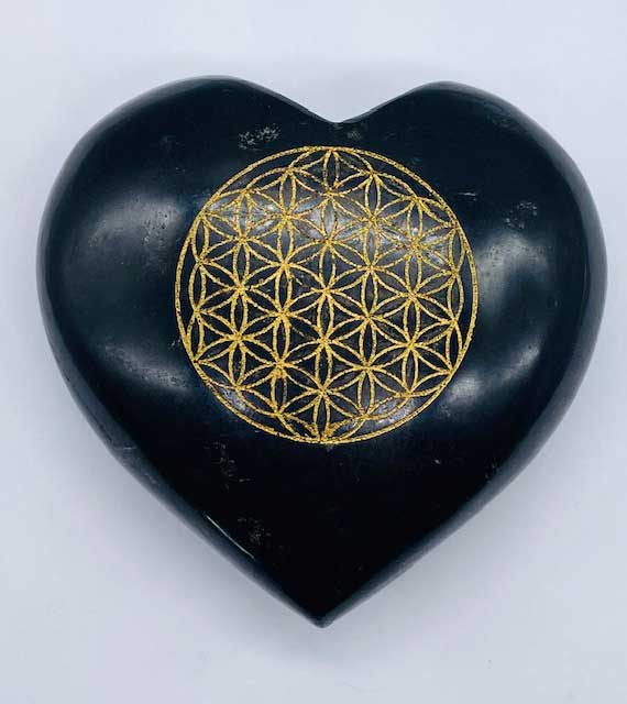 3" Tourmaline, Black Flower of Life heart