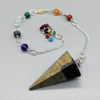 Pyrite 7 Chakra 6 sided pendulum